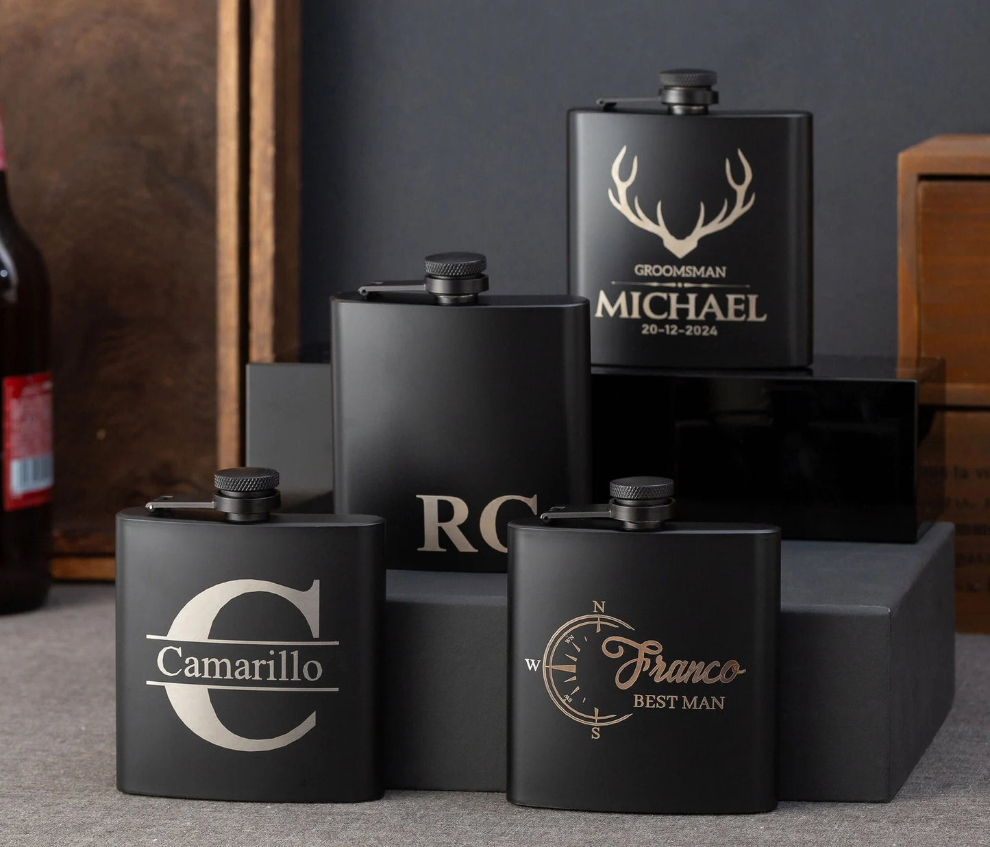 Custom Engraved 8oz Black Flask